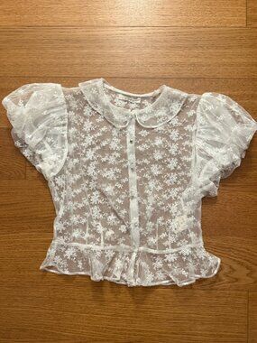 DÔEN White Tulle Top (Size Small)